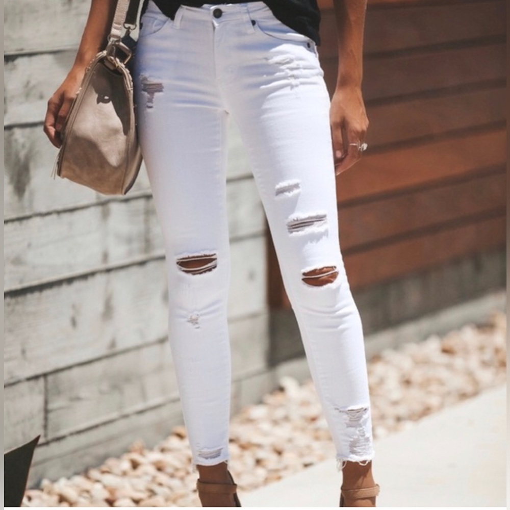 KanCan White Distressed Ankle Skinny Jeans